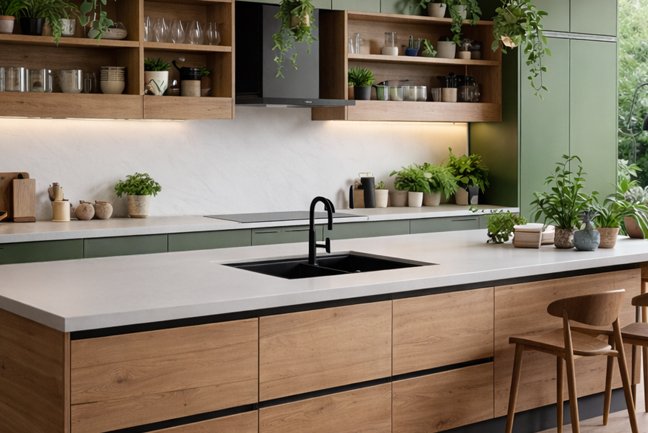 cocina-verde-con-plantas