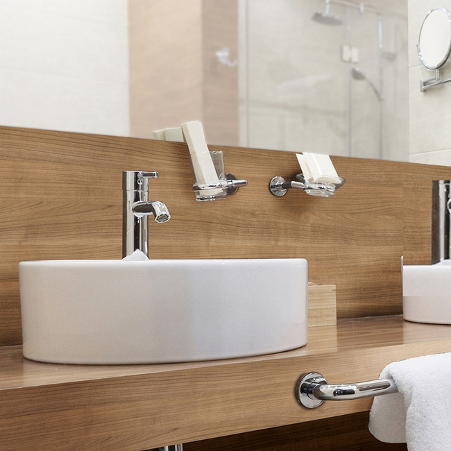 revestimiento lavabo en color madera